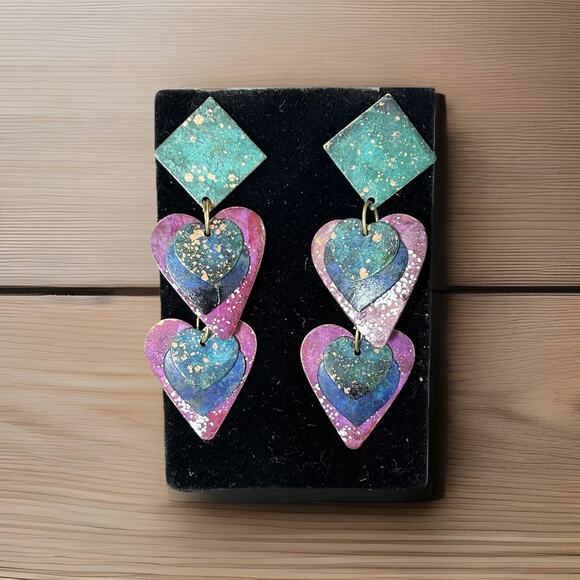 Cute Boho Distressed Heart Stud/Dangle Earrings - Picture 1 of 3